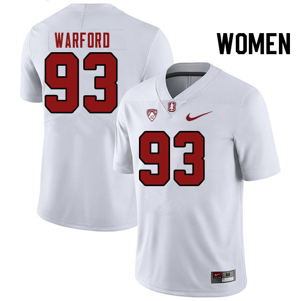 Women #93 Peyton Warford Stanford Cardinal College Football Jerseys Stitched Sale-White - Click Image to Close